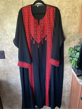 Palestinian Tatreez Thobe Abaya Embroidered Rhinestones Jordan Dress Womens 2X